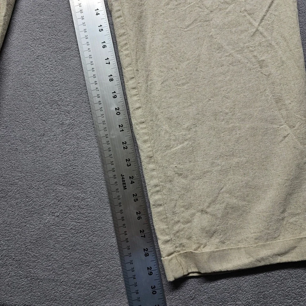 Perry Ellis Mens Beige Linen Cotton Pleated Straight Leg Trousers Size 34